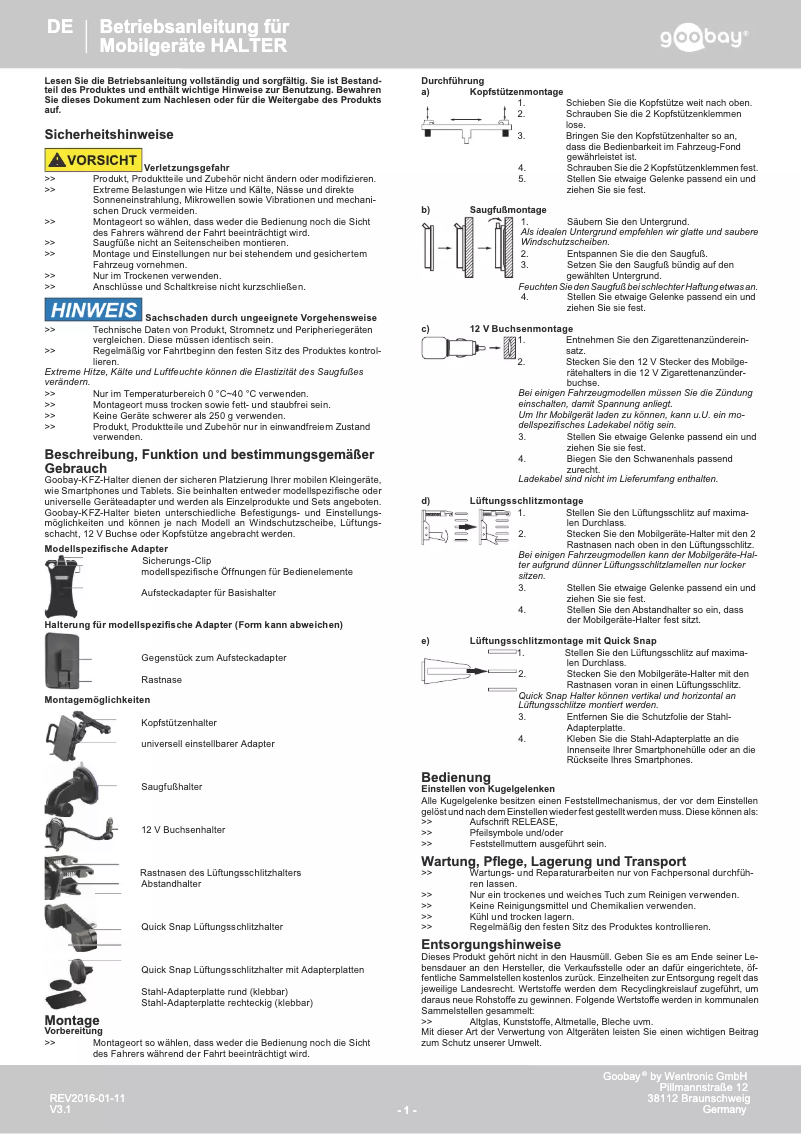 Page n°1 - Manuel utilisateur Goobay 47145