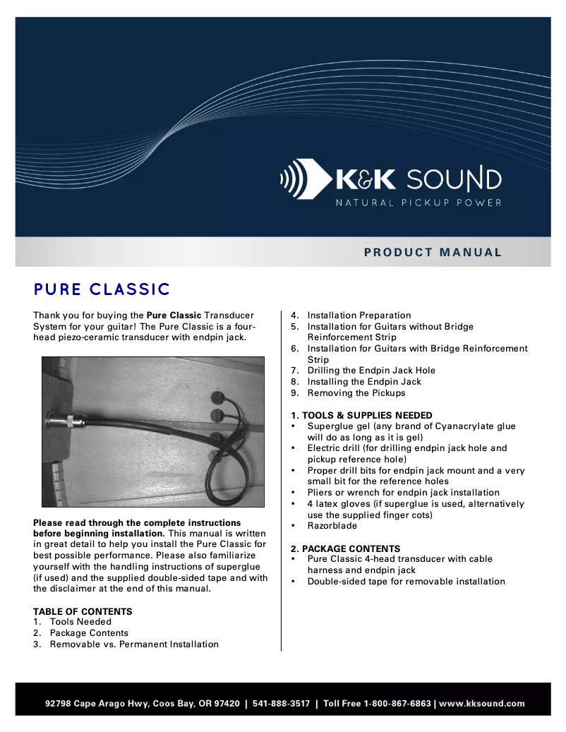 Page n°1 - Manuel utilisateur K&K Sound Pure Classic