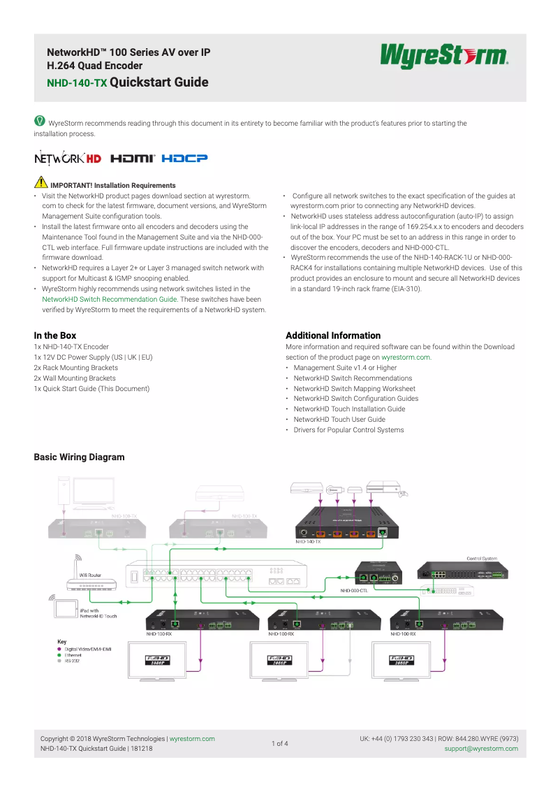 Page 1 de la notice Manuel utilisateur WyreStorm NHD-140-TX