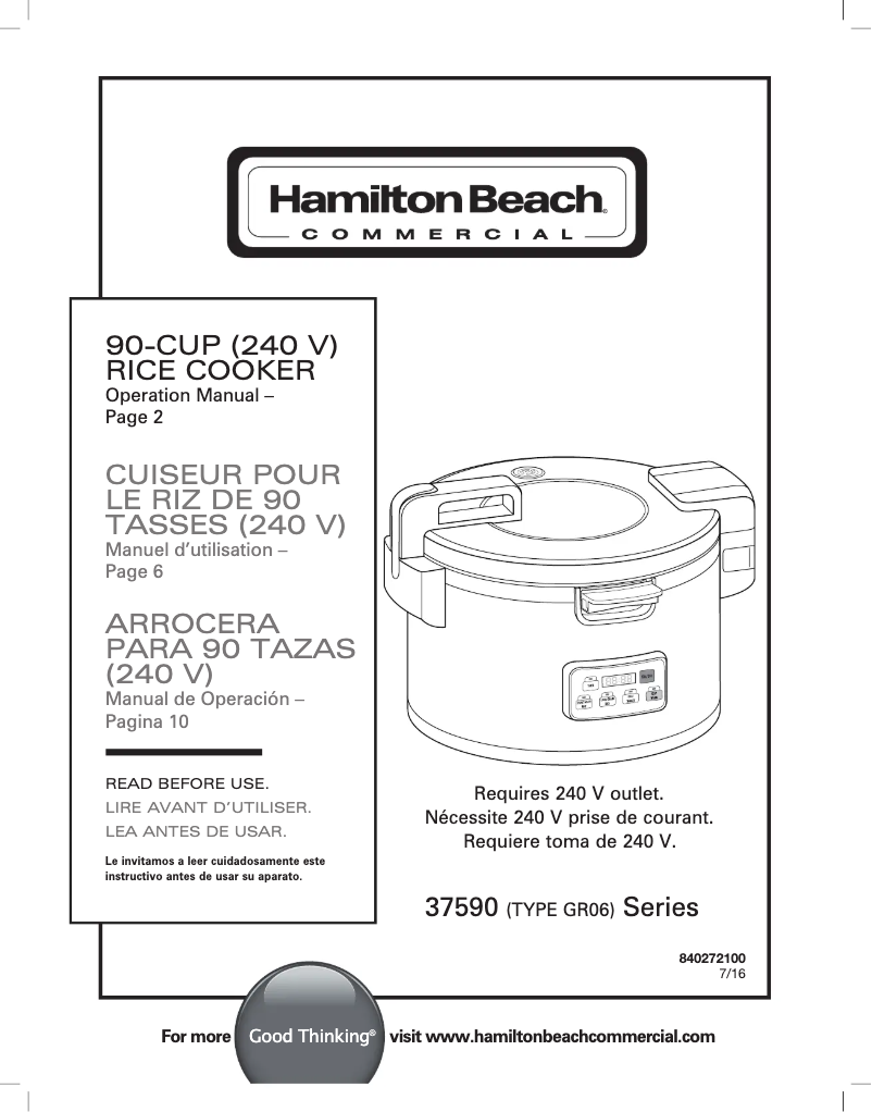 Page n°1 - Manuel utilisateur Hamilton Beach 37590