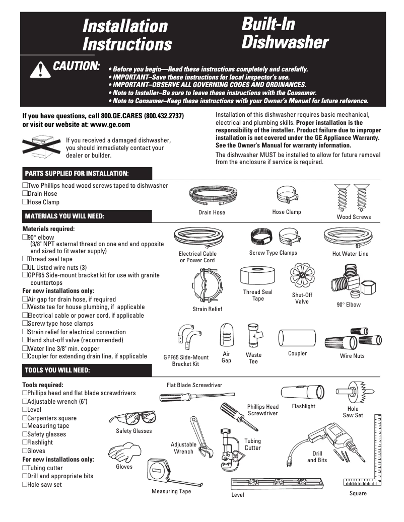 Page 1 de la notice Guide d'installation GE Nautilus GSD4200JCC