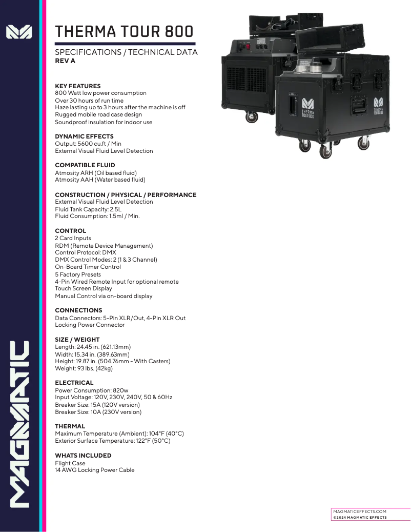Página 1 del manual Ficha técnica Magmatic Therma Tour 800