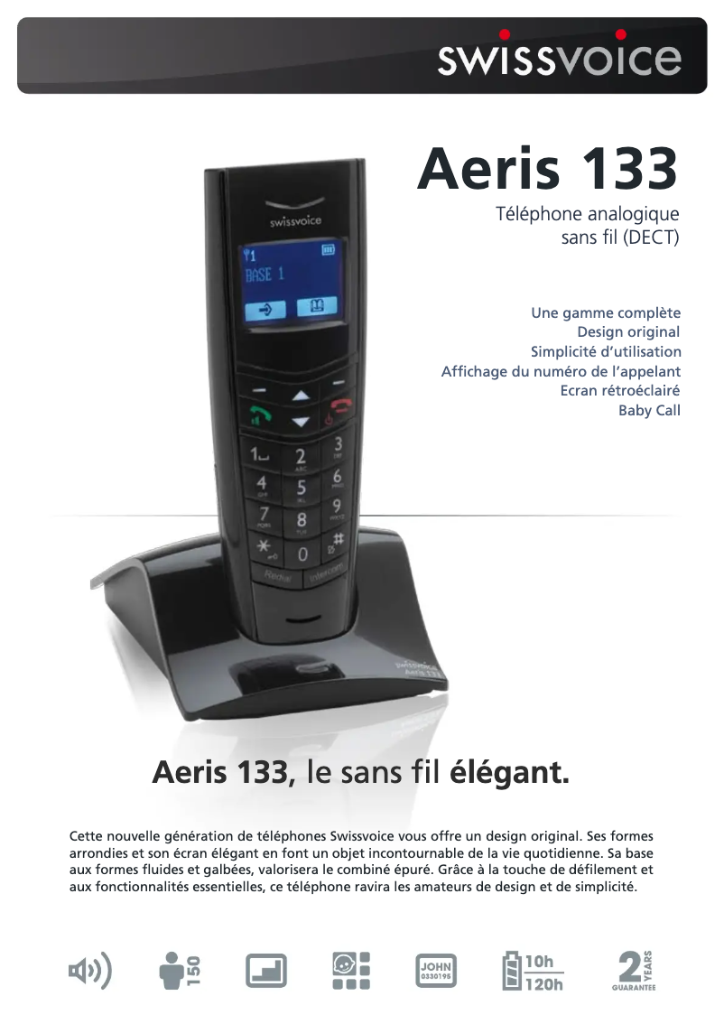 Page 1 de la notice Fiche technique Swissvoice Aeris 133