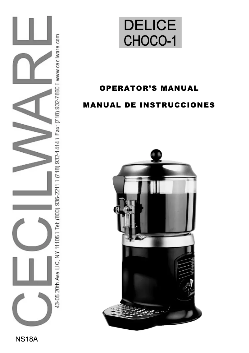 Page n°1 - Manuel utilisateur Cecilware Delice CHOCO-1