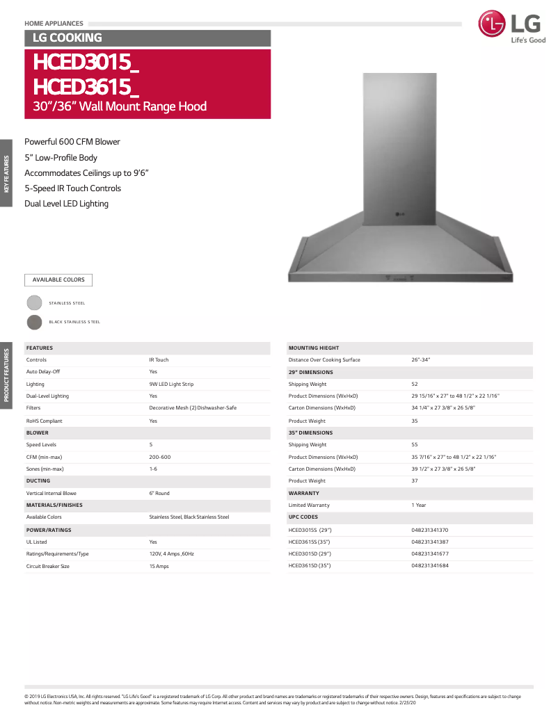 Page n°1 - Fiche technique LG HCED3015S