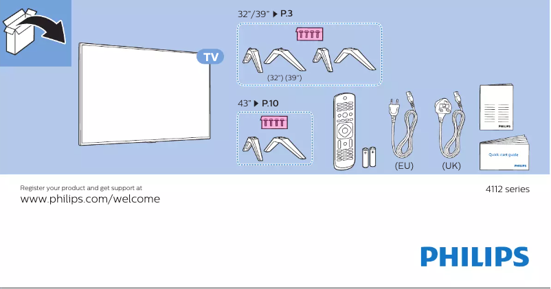 Page 1 de la notice Guide de démarrage rapide Philips 32PHS4112