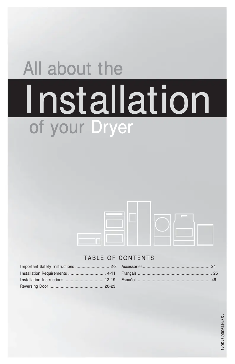 Page n°1 - Guide d'installation Frigidaire FFSE5115PA