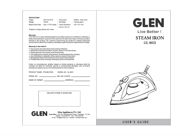 Page 1 de la notice Manuel utilisateur Glen GL 8021