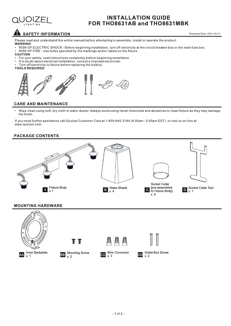 Page 1 de la notice Manuel utilisateur Quoizel Thoresby THO8631MBK
