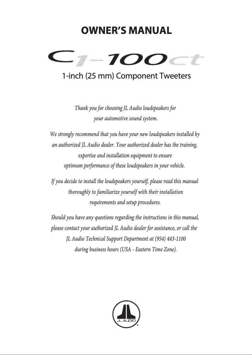 Page 1 de la notice Manuel utilisateur JL Audio C1-100ct