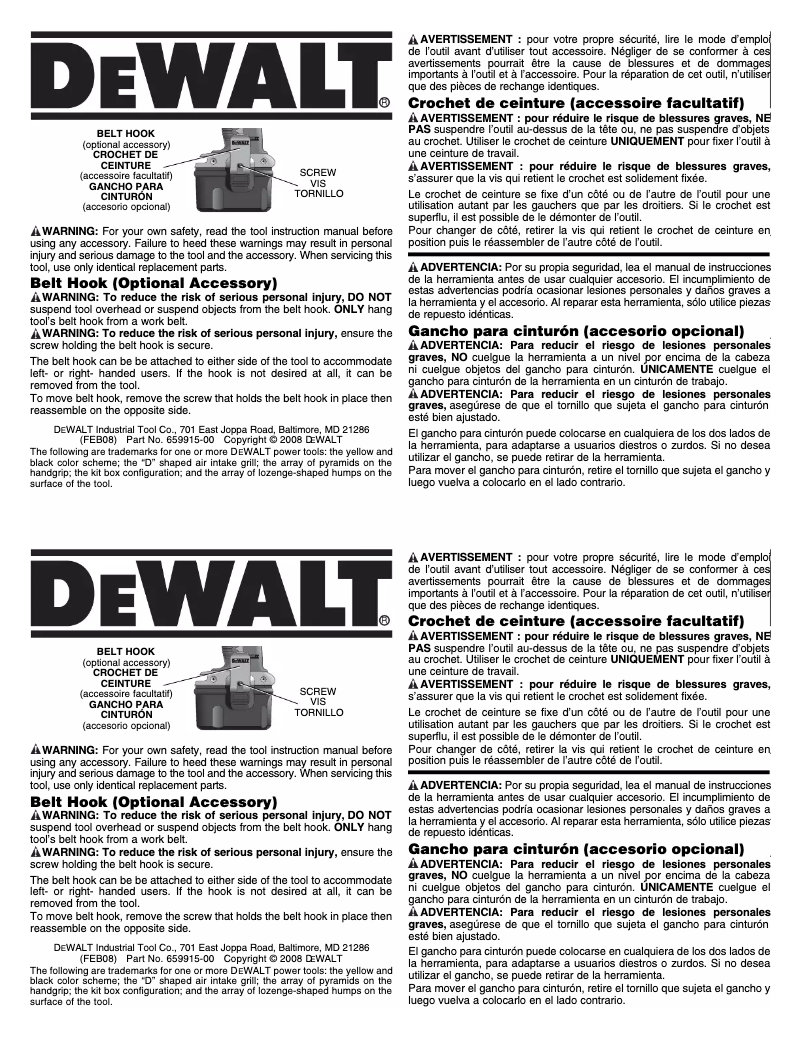 Page n°1 - Manuel utilisateur DeWalt DCK675L