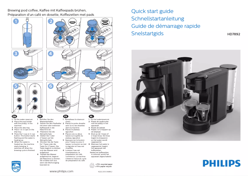 Image de la première page du manuel de l'appareil Senseo Switch HD7892