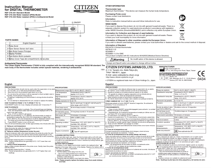 Page n°1 - Manuel utilisateur Citizen CTA 301