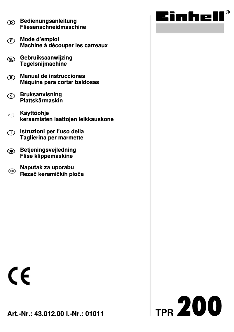 Page n°1 - Manuel utilisateur Einhell TPR 200