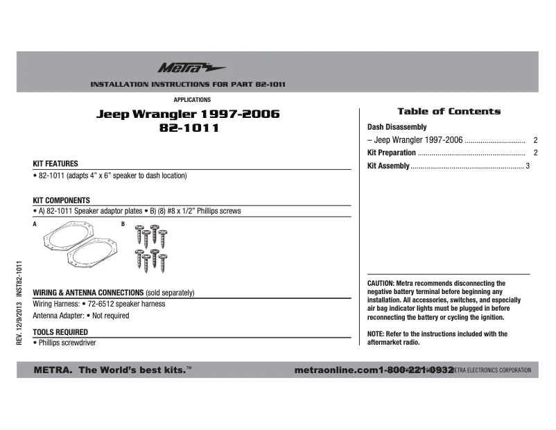 Page 1 de la notice Manuel utilisateur Metra 82-1011