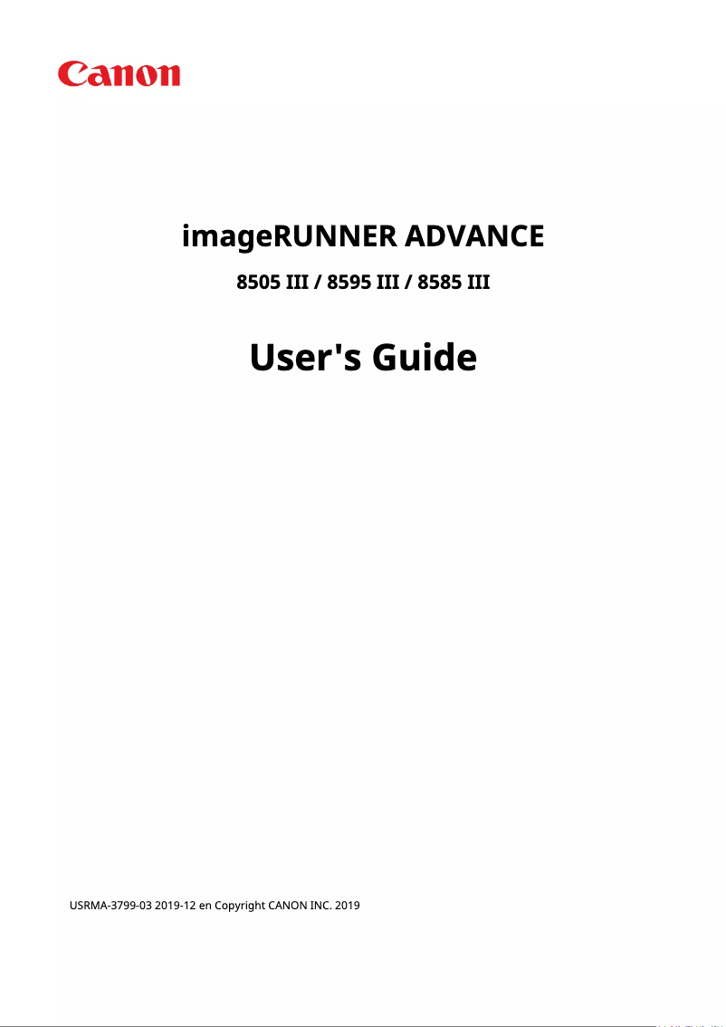 Image de la première page du manuel de l'appareil imageRUNNER ADVANCE 8505 PRO III
