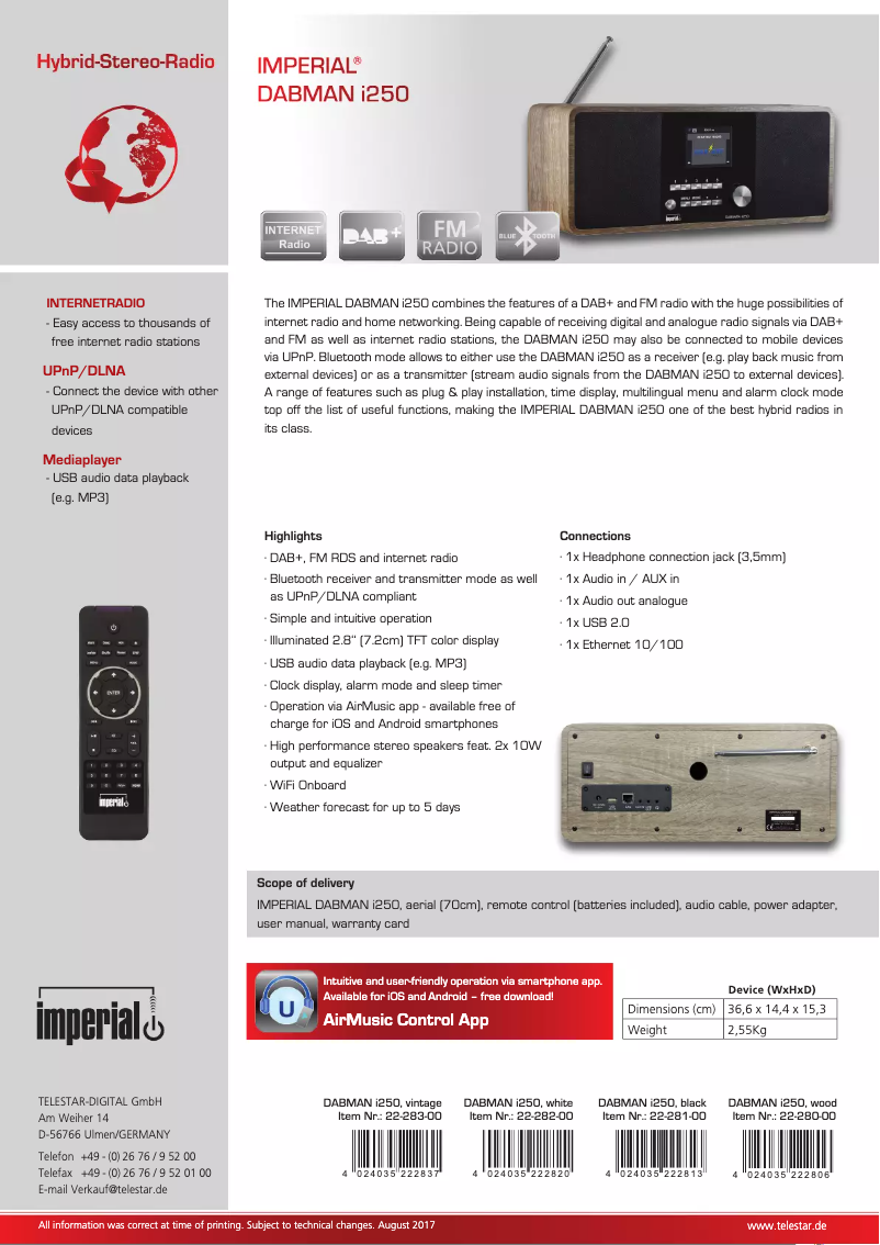 Imagen de la primera página del manual del dispositivo DABMAN i250