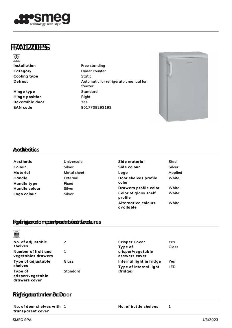 Page 1 de la notice Brochure Smeg FA120ES