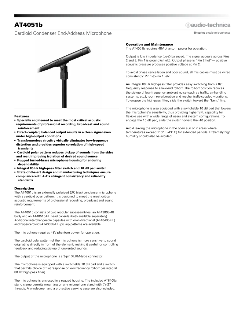 Page n°1 - Guide de démarrage rapide Audio-Technica AT4051b
