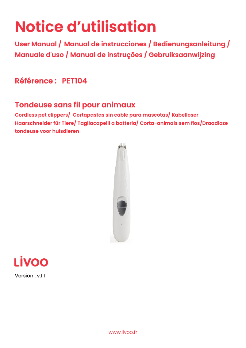 Page 1 de la notice Manuel utilisateur Livoo PET104