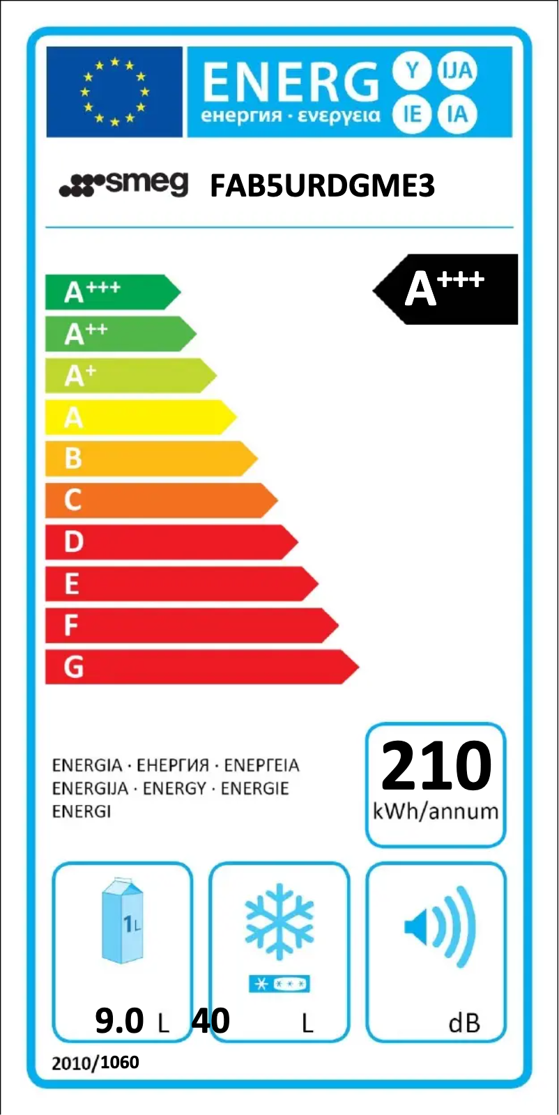 Page 1 de la notice Label énergétique Smeg FAB5URDGME3