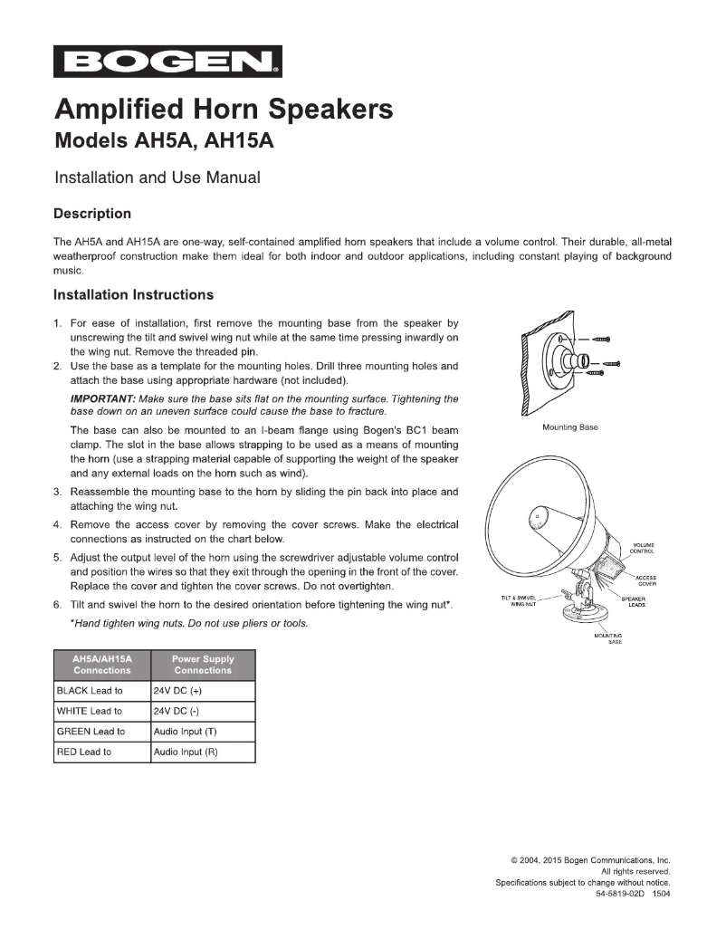 Page n°1 - Manuel utilisateur Bogen AH5A