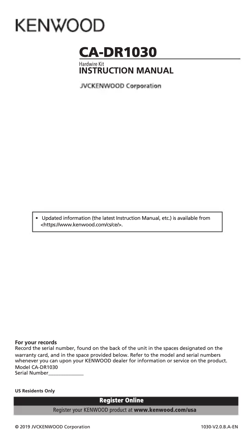 Página 1 del manual Manual de usuario Kenwood CA-DR1030