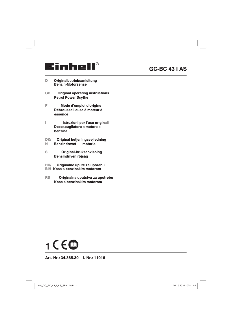Page n°1 - Manuel utilisateur Einhell GC-BC 43 I AS
