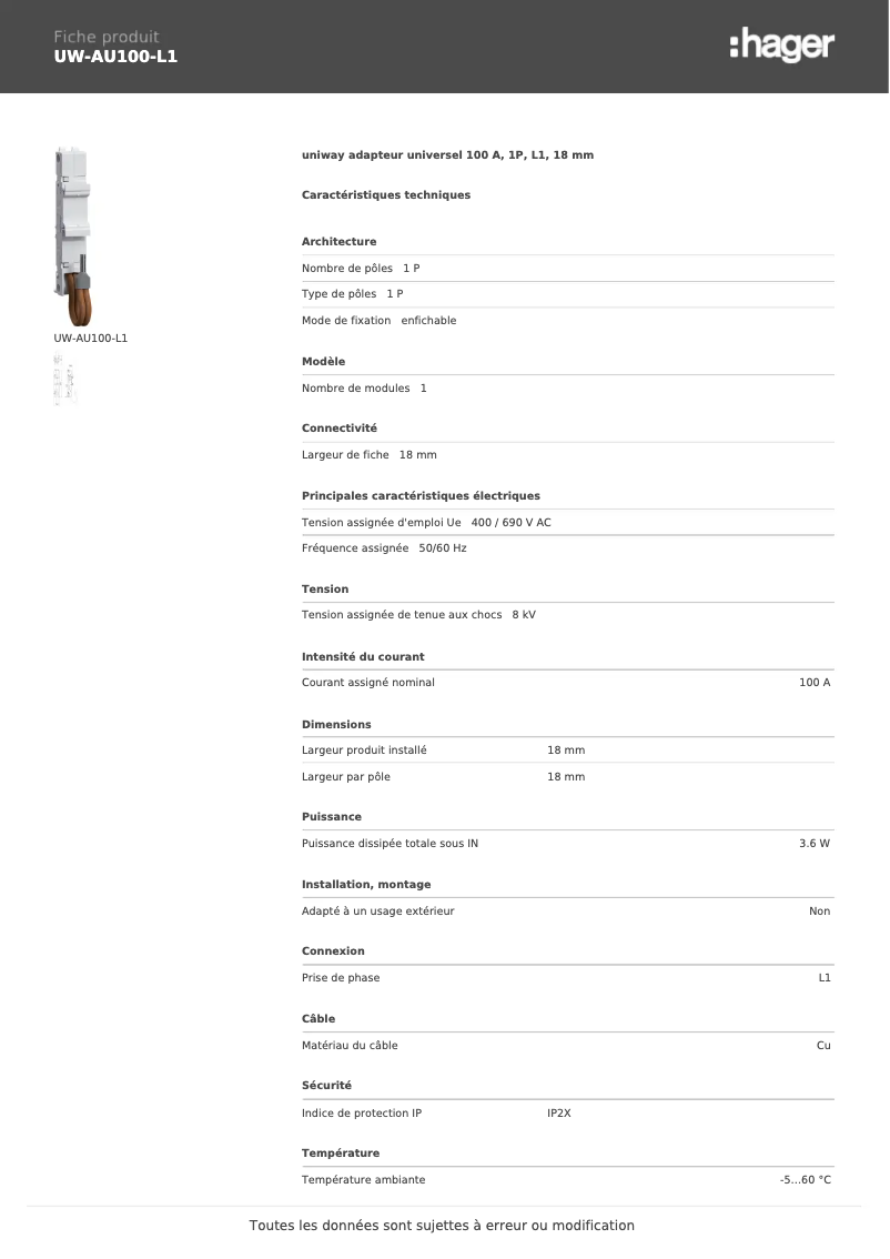 Image de la première page du manuel de l'appareil UW-AU100-L1