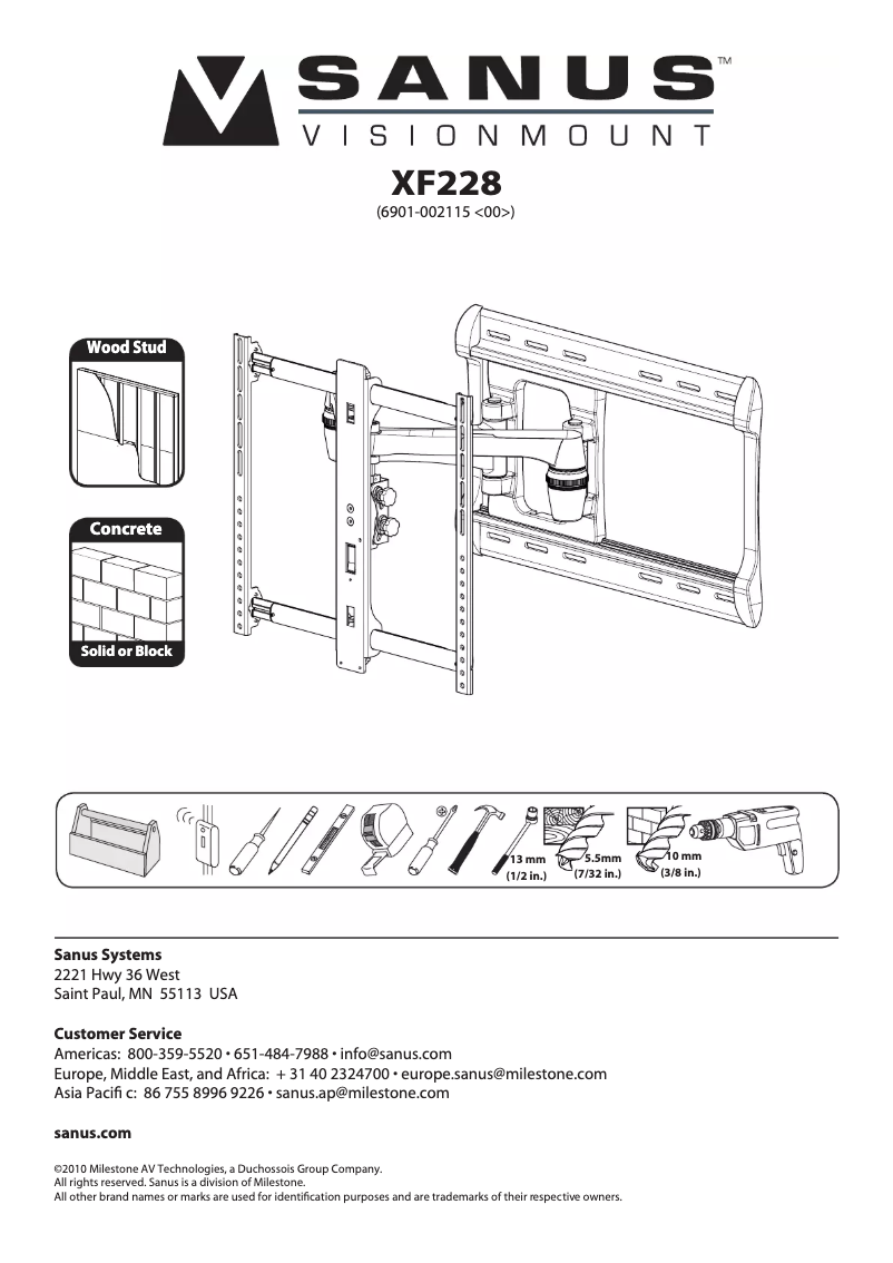 Page n°1 - Manuel utilisateur Sanus VisionMount XF228
