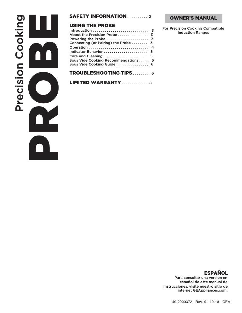 Page n°1 - Manuel utilisateur GE JXPROBE1