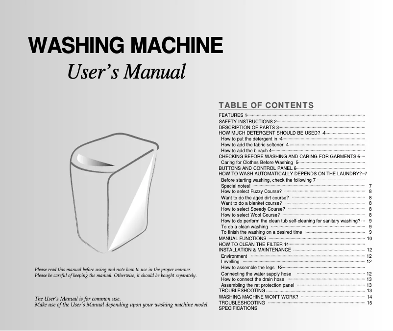 Page 1 de la notice Manuel utilisateur Samsung WA1151S