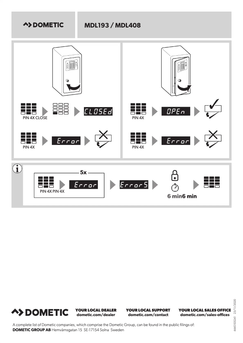 Page 1 de la notice Manuel utilisateur Dometic ProSafe MDL 193