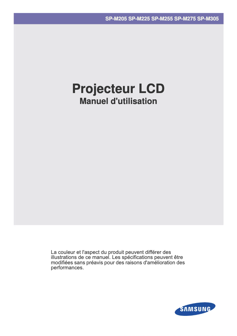 Page 1 de la notice Manuel utilisateur Samsung SP-M305