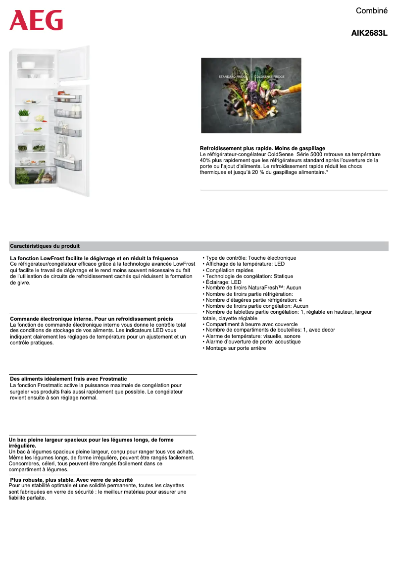 Page 1 de la notice Fiche technique AEG AIK2683L