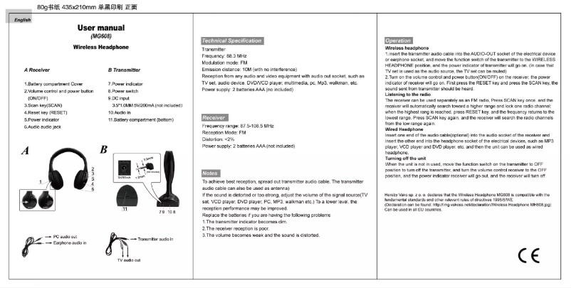 Page 1 de la notice Manuel utilisateur Vakoss MG608
