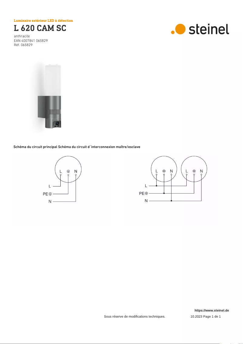 Page 1 de la notice Schéma de câblage Steinel L 620 CAM SC