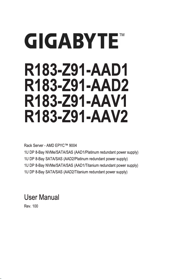 Page 1 de la notice Manuel utilisateur Gigabyte R183-Z91