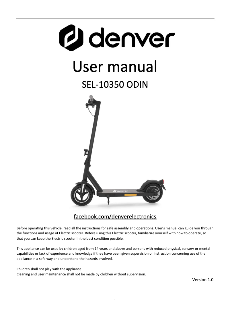 Page n°1 - Manuel utilisateur Denver SEL-10350 ODIN
