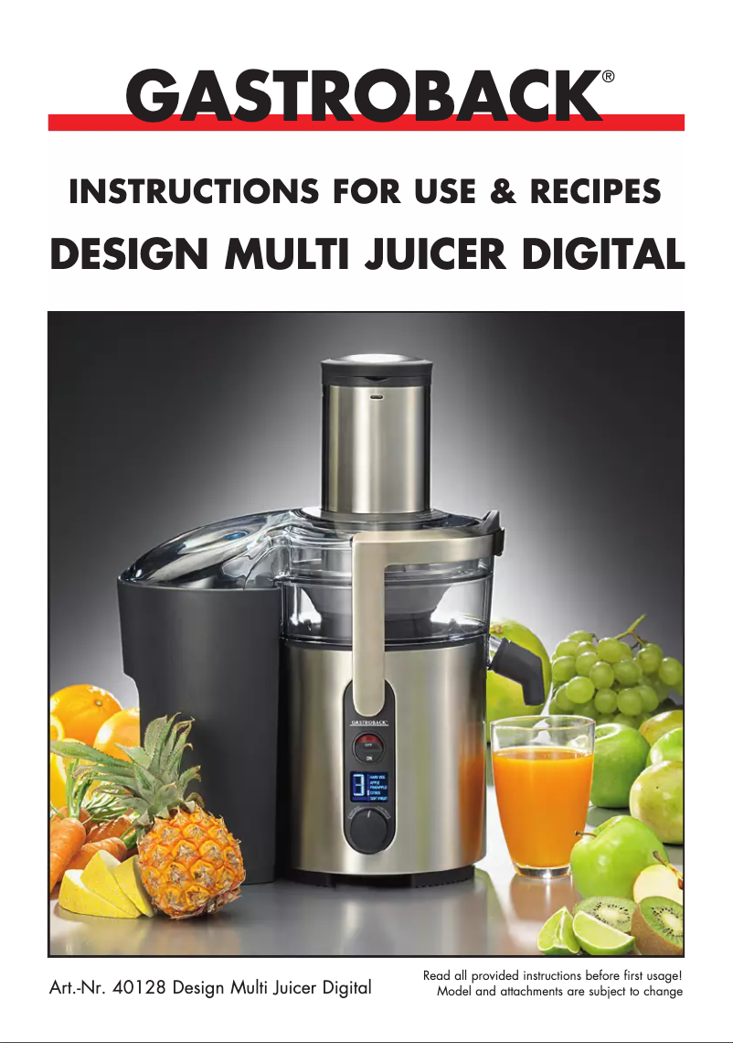 Image de la première page du manuel de l'appareil Design Multi Juicer Digital