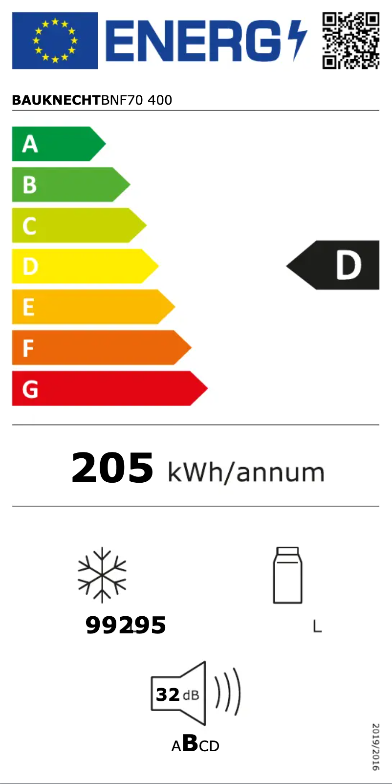 Page 1 de la notice Label énergétique Bauknecht BNF70 400