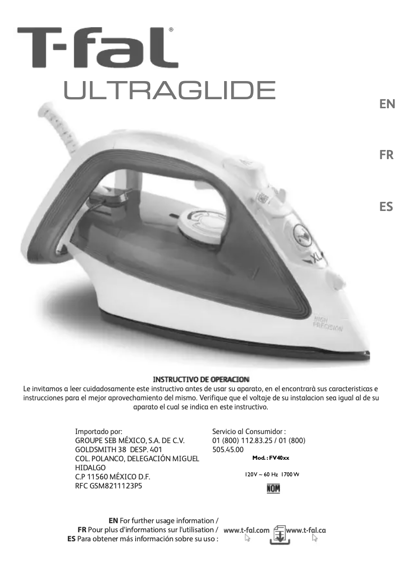 Página 1 del manual Manual de usuario T-Fal Ultraglide FV4026