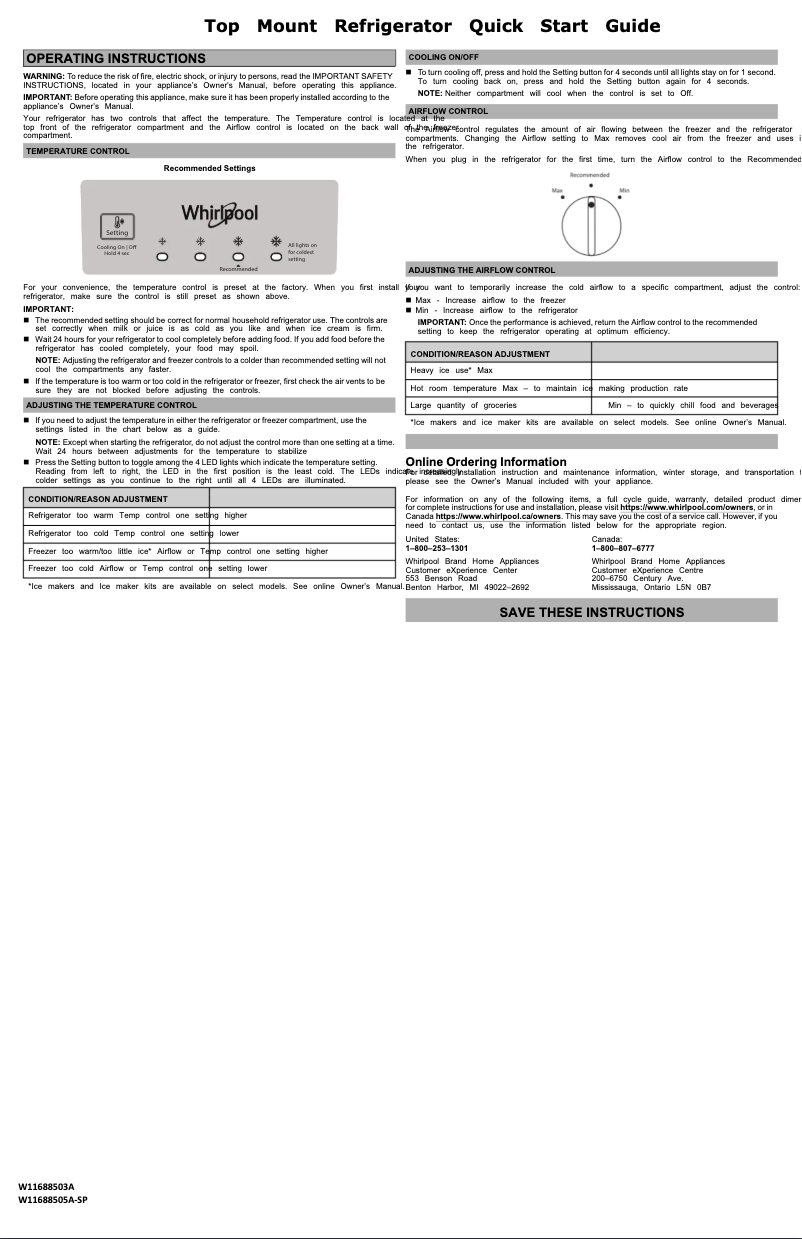 Page 1 de la notice Guide de démarrage rapide Whirlpool WRTX5028PB