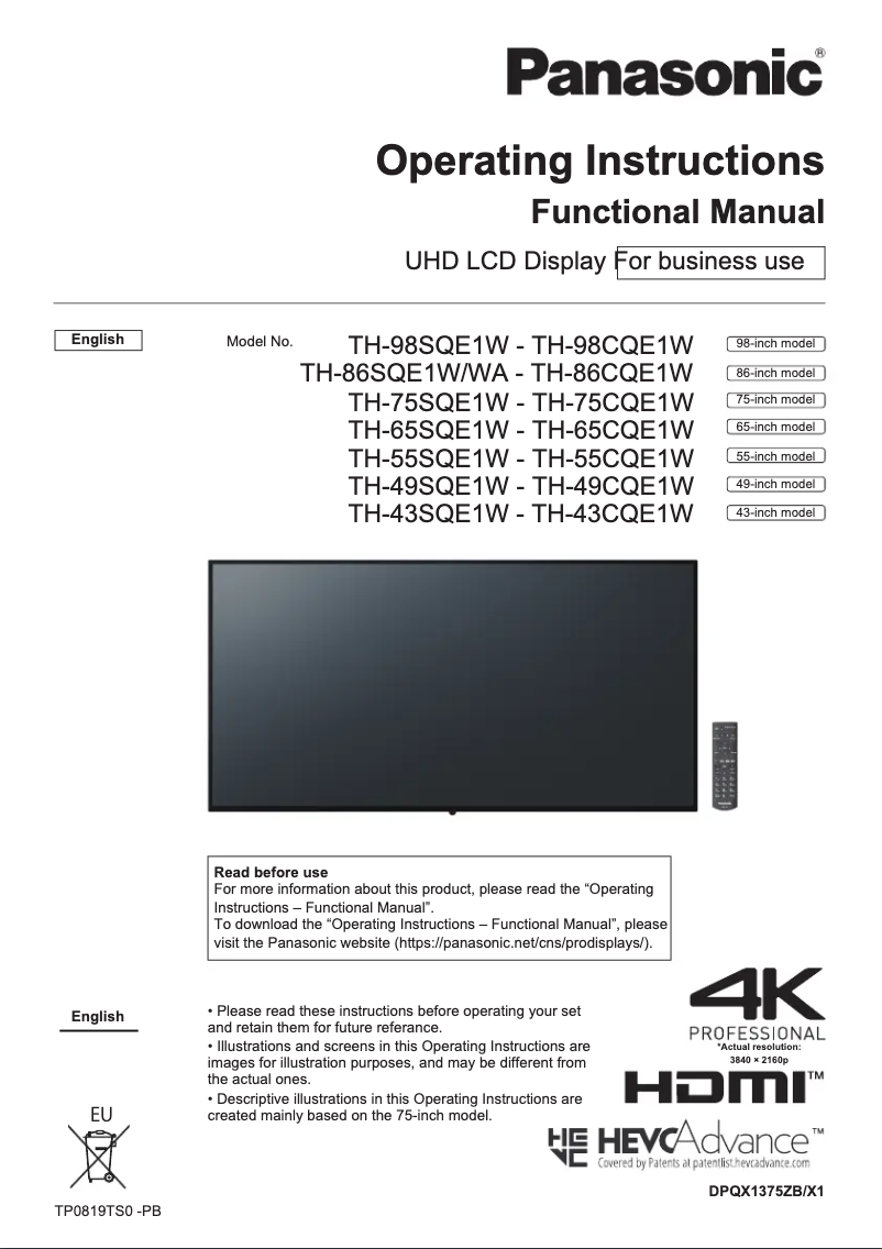 Image de la première page du manuel de l'appareil TH-86SQE1WA