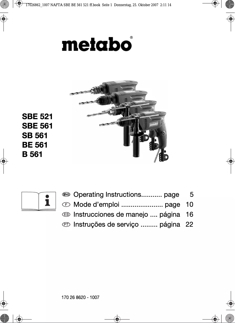 Página 1 del manual Manual de usuario Metabo SBE 561