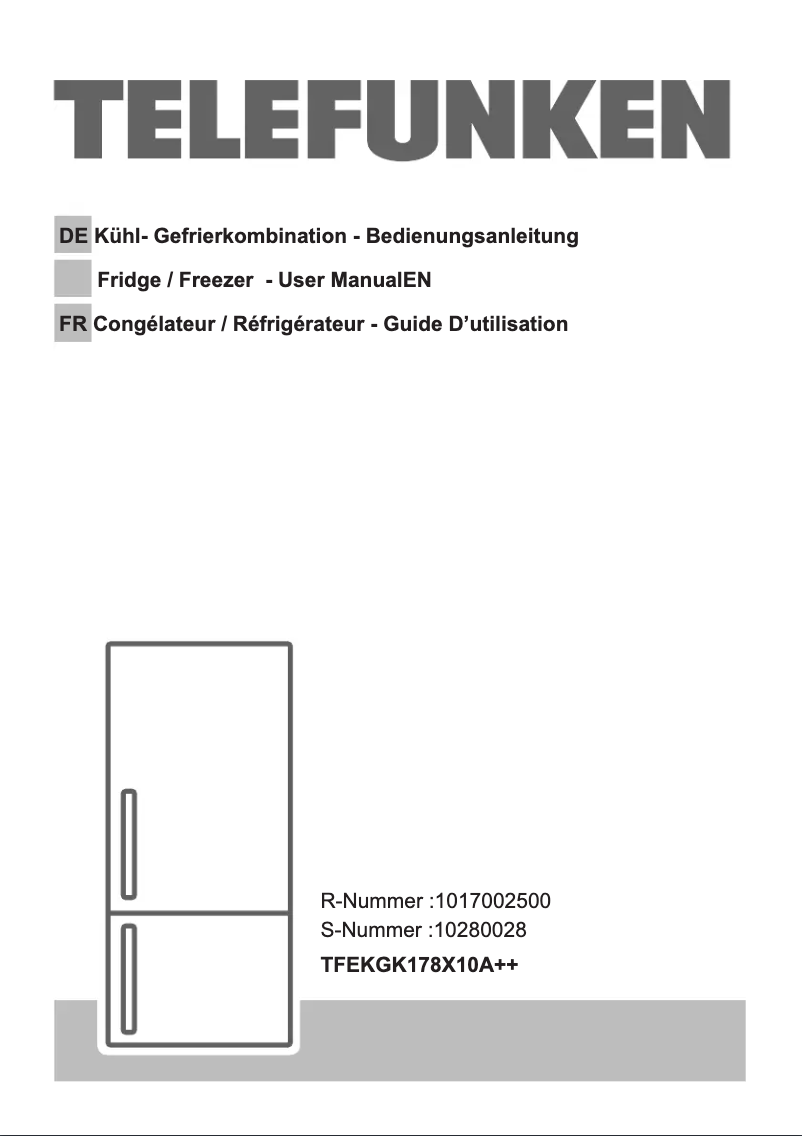 Page 1 de la notice Manuel utilisateur Telefunken TFEKGK178X10A++