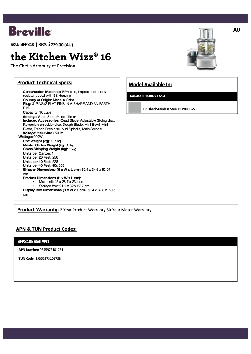 Image de la première page du manuel de l'appareil the Kitchen Wizz 16 BFP810