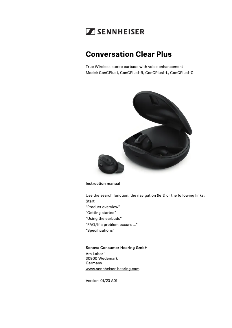 Page 1 de la notice Manuel utilisateur Sennheiser Conversation Clear Plus