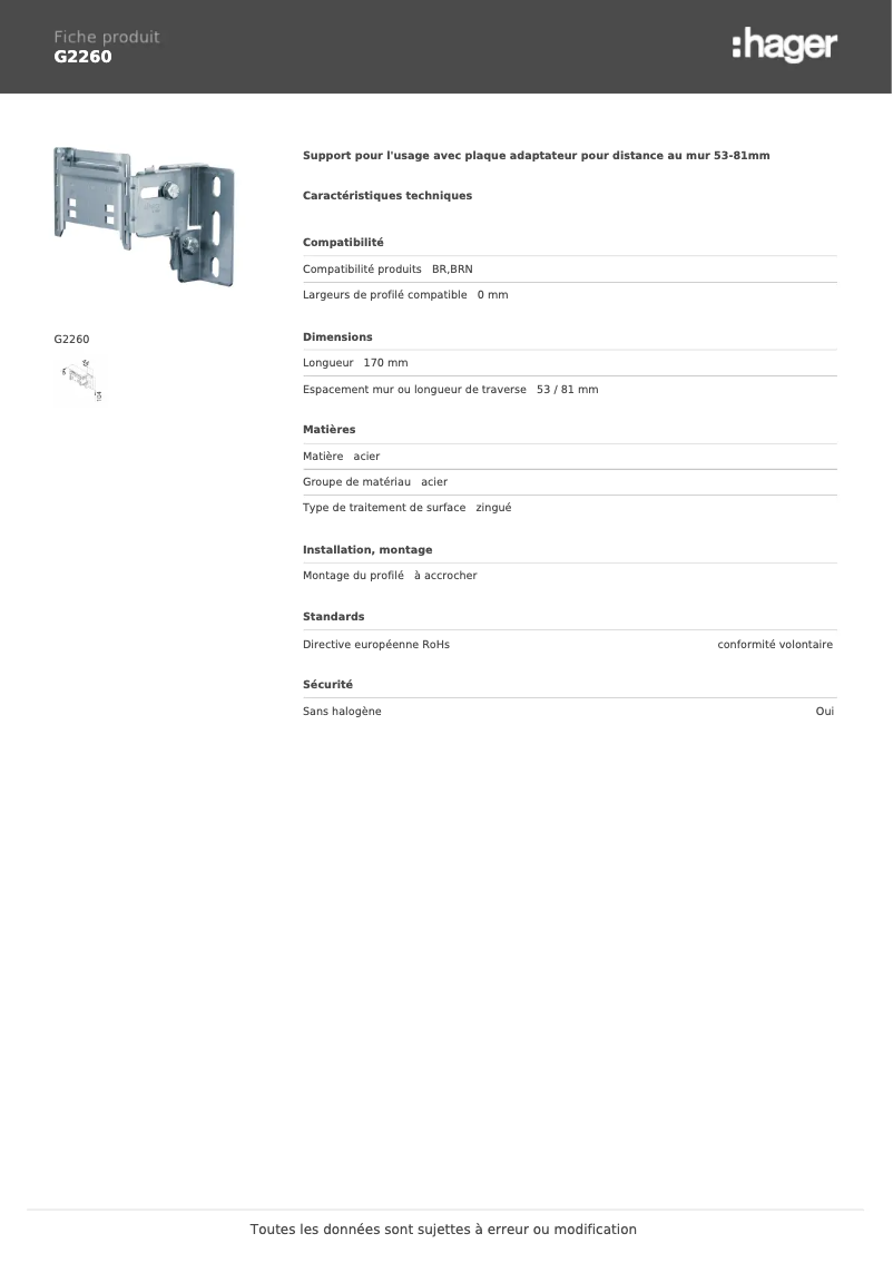 Page 1 de la notice Manuel utilisateur Hager G2260