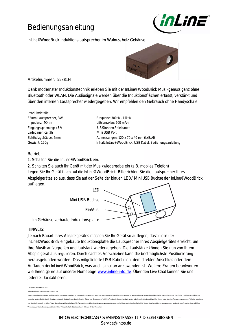 Page 1 de la notice Manuel utilisateur InLine 55381H